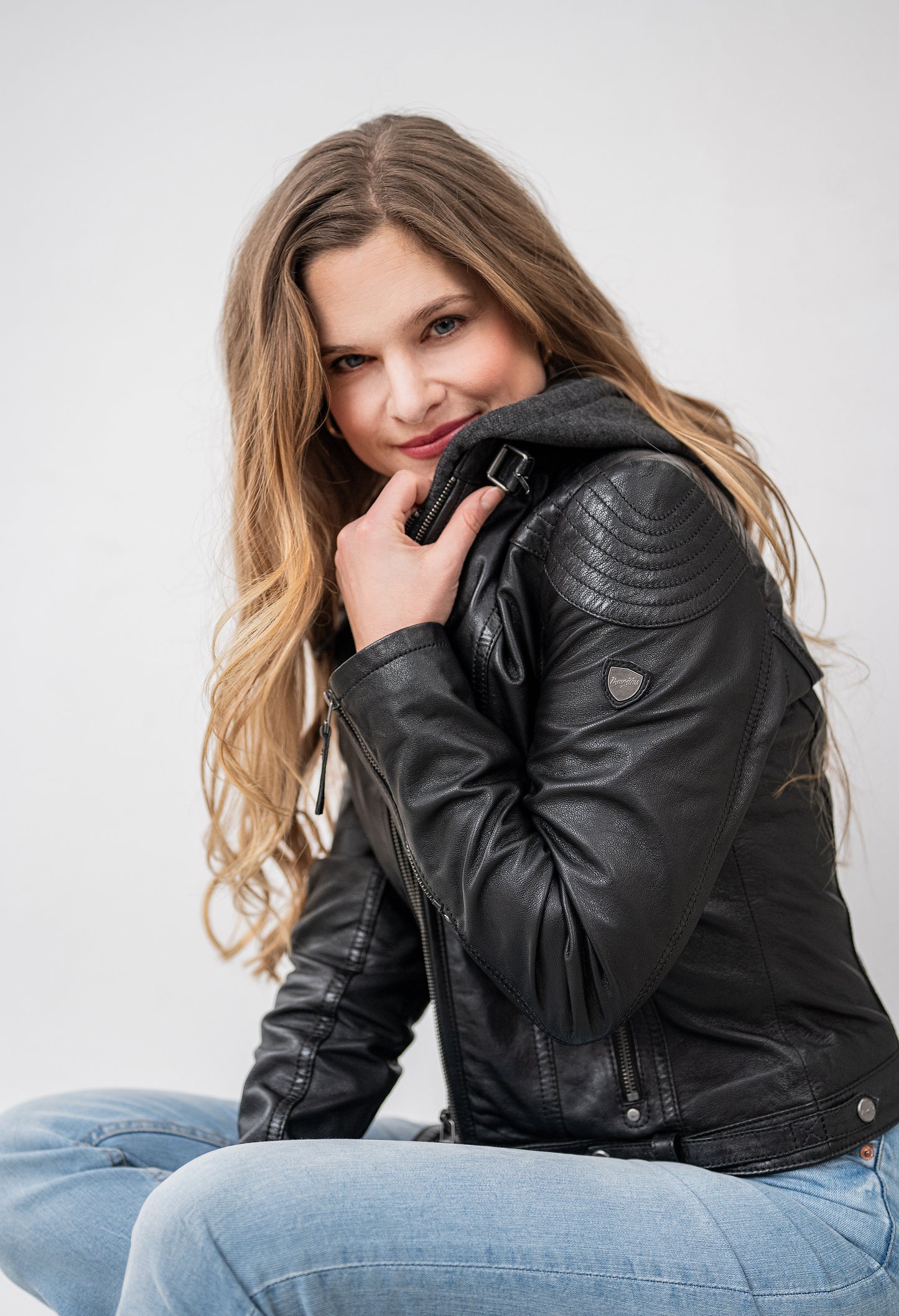 Hooded Leather Biker Jacket