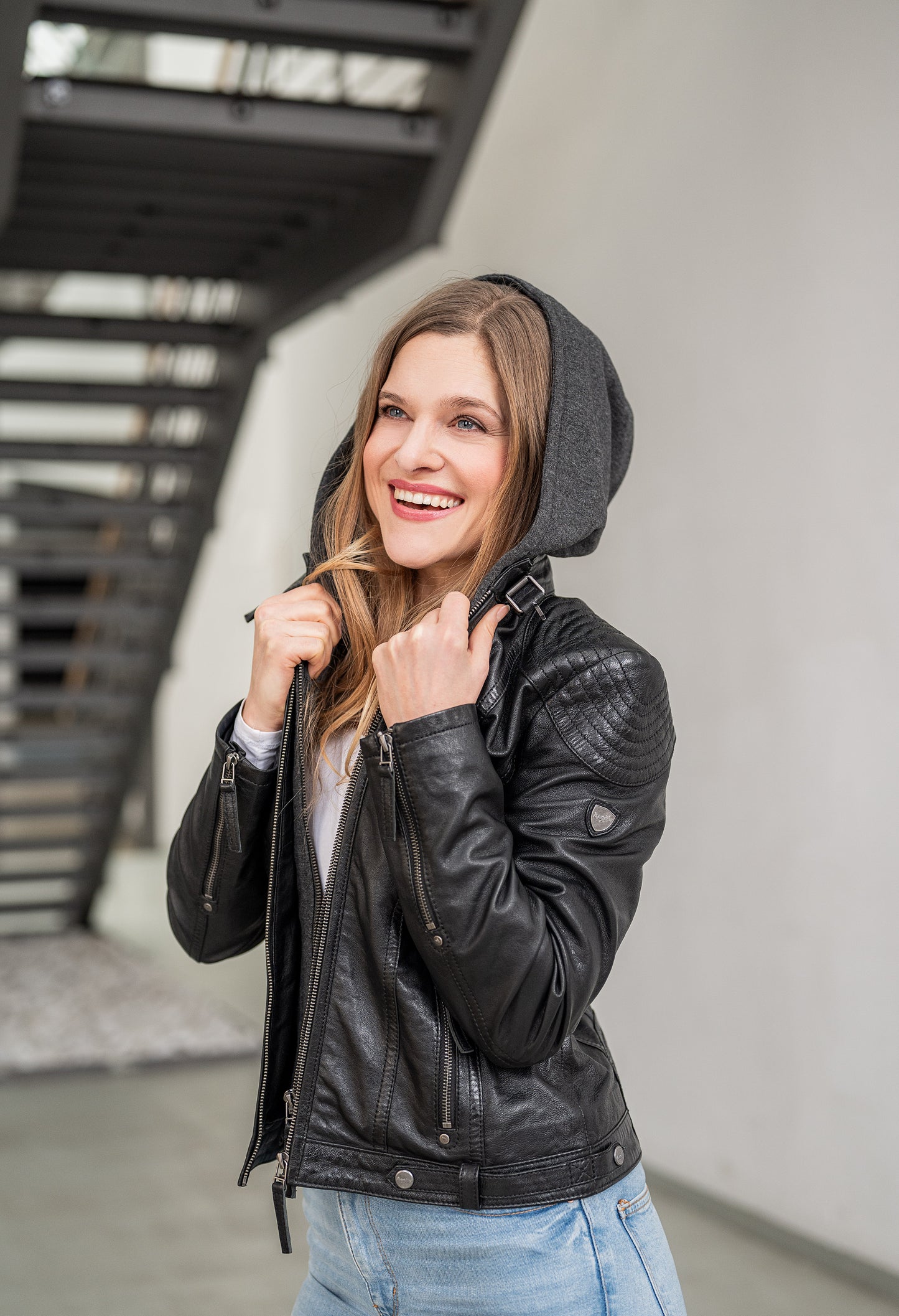 Hooded Leather Biker Jacket