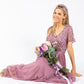 Lotus Pink V NECK SEQUIN AND TULLE DRESS WITH TIE WAIST