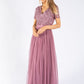 Lotus Pink V NECK SEQUIN AND TULLE DRESS WITH TIE WAIST