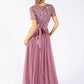 Lotus Pink V NECK SEQUIN AND TULLE DRESS WITH TIE WAIST