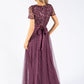 Berry V NECK SEQUIN AND TULLE DRESS WITH TIE WAIST