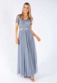 Maya Embellished Maxi Dress With Sash Belt