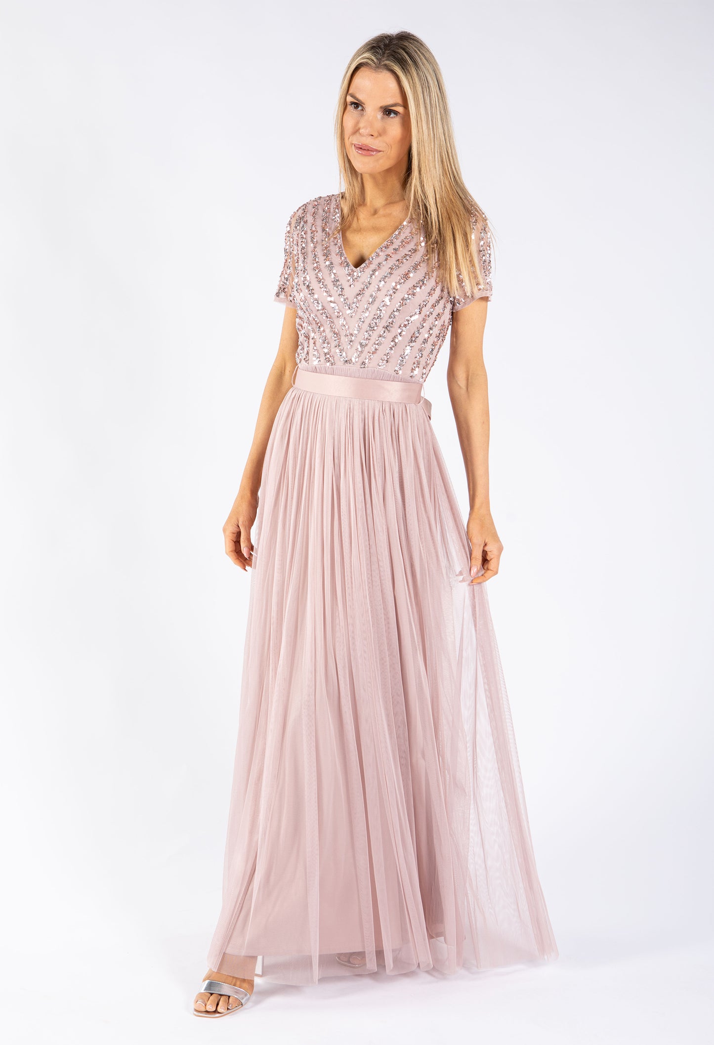 Maya Embellished Maxi Dress With Sash Belt