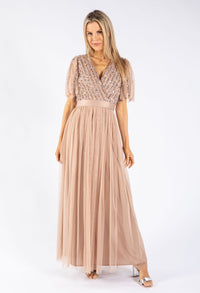 ANGEL SLEEVE EMBELLISHED MAXI DRESS WITH SASH BELT