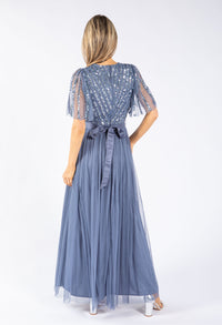 ANGEL SLEEVE EMBELLISHED MAXI DRESS WITH SASH BELT