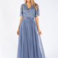 ANGEL SLEEVE EMBELLISHED MAXI DRESS WITH SASH BELT