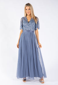 ANGEL SLEEVE EMBELLISHED MAXI DRESS WITH SASH BELT