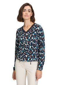 Circle and Polka Dot Print V Neck Top