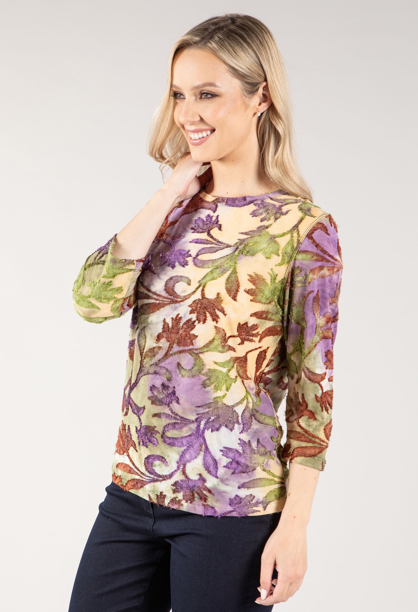 Textured Leaf Print Top