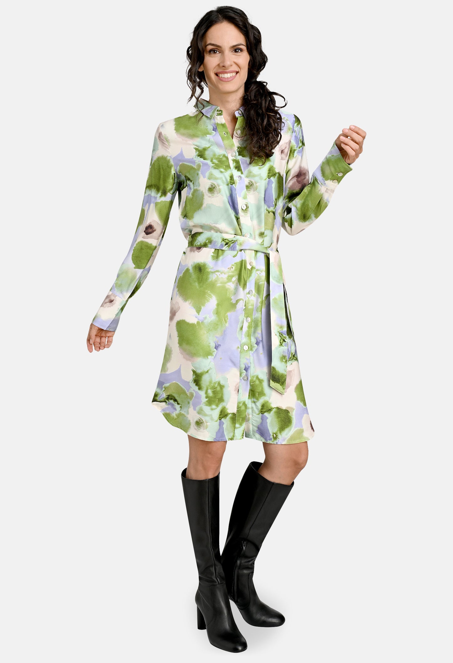 Abstract Floral Print Silk Look Dress