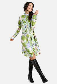 Abstract Floral Print Silk Look Dress