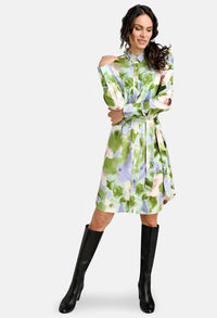 Abstract Floral Print Silk Look Dress