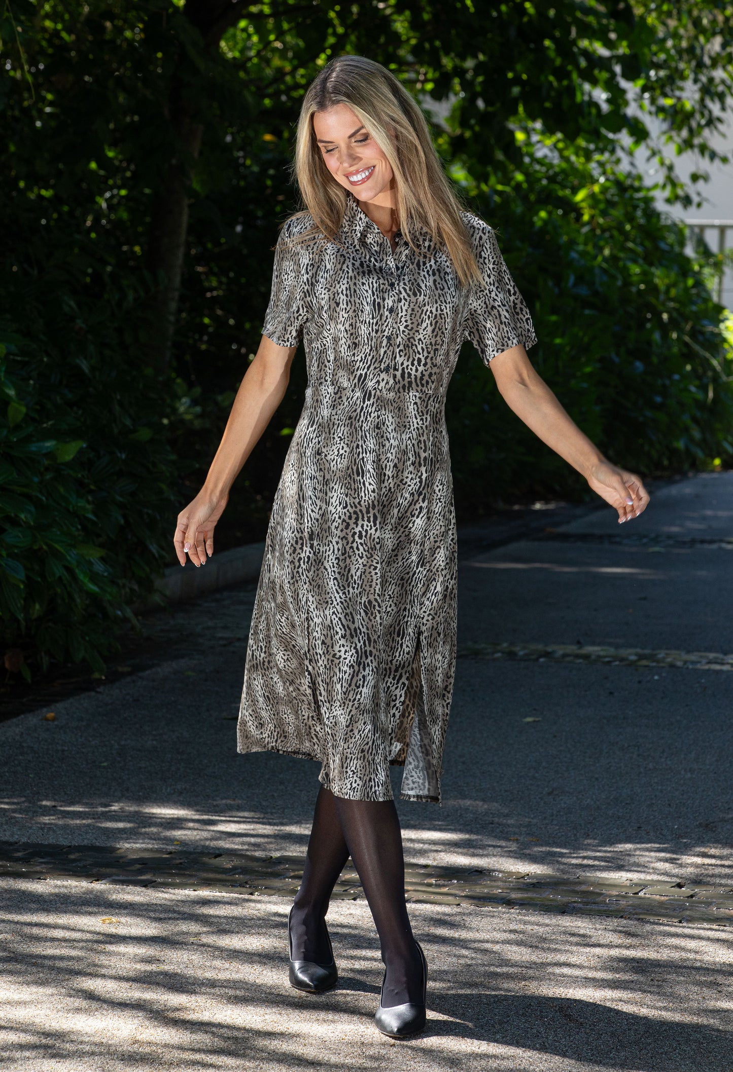 Animal Print Midi Shirt Dress