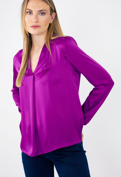 V-Neck Long Sleeve Satin Blouse