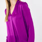 V-Neck Long Sleeve Satin Blouse