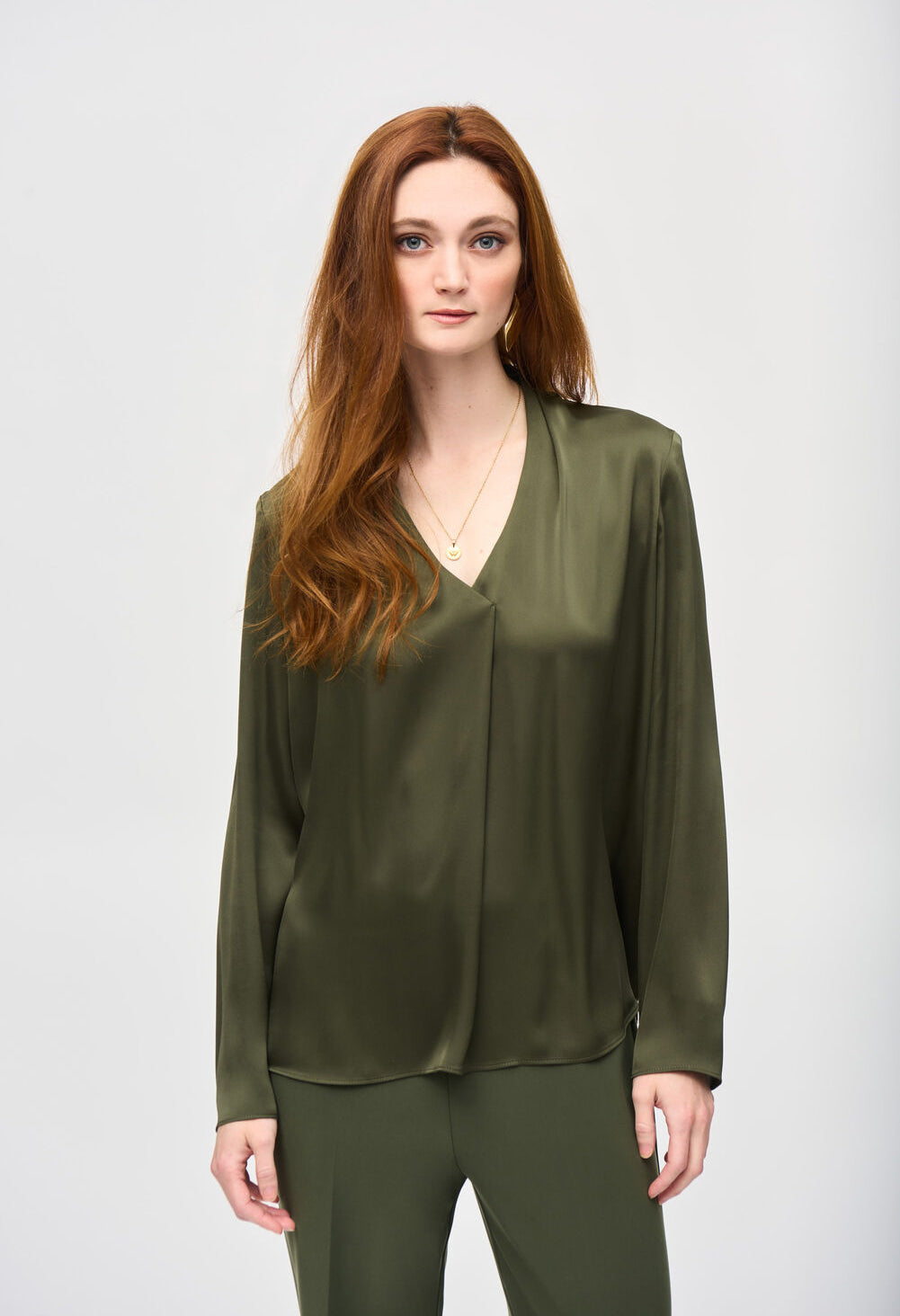 V-Neck Long Sleeve Satin Blouse