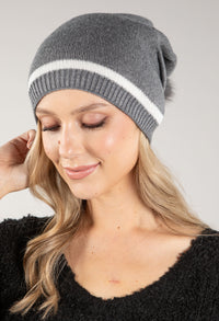 Contrast Stripe Bobble Hat