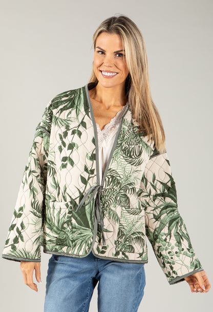 Botanical Tie Front Quilted Jacket