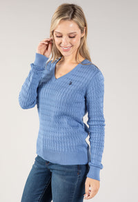 V Neckline Cable Knit Sweater