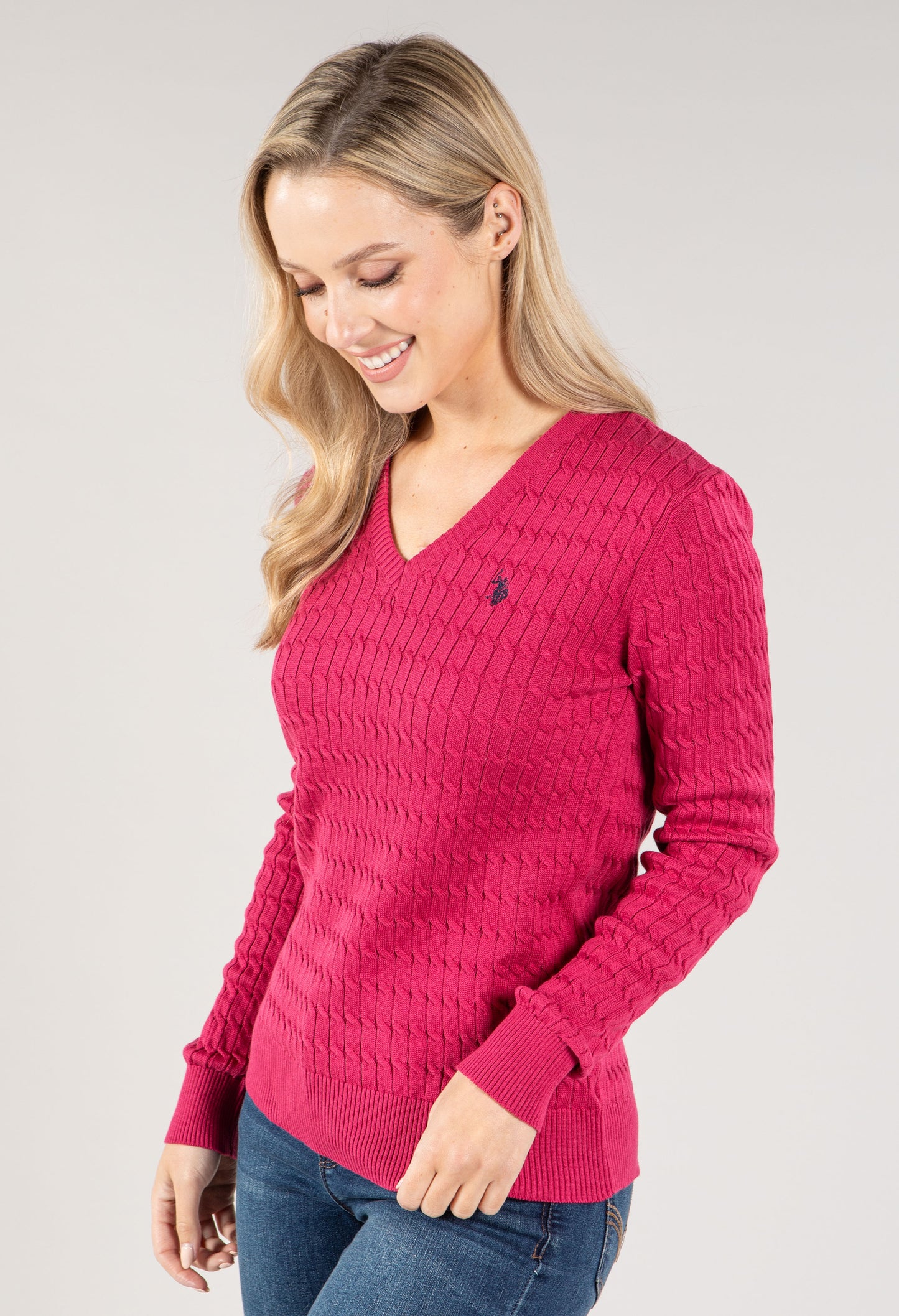 V Neckline Cable Knit Sweater