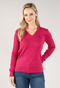 V Neckline Cable Knit Sweater