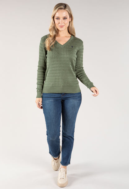 V Neckline Cable Knit Sweater