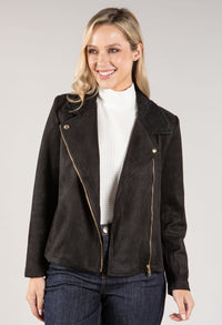 Suedette Sherpa Collar Biker Jacket