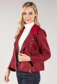 Suedette Sherpa Collar Biker Jacket