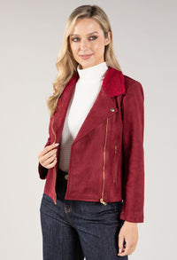 Suedette Sherpa Collar Biker Jacket