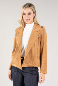 Suedette Sherpa Collar Biker Jacket