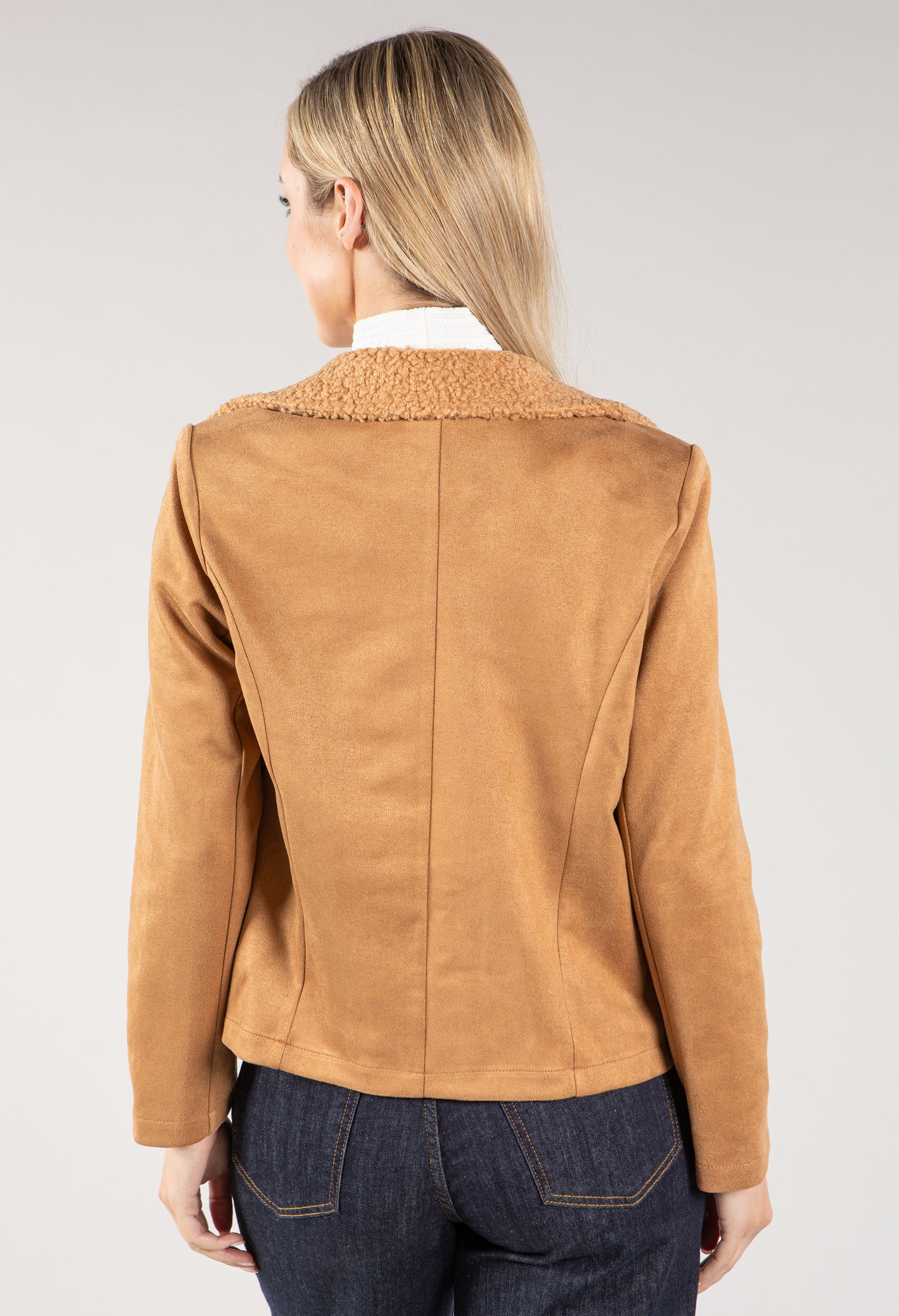 Suedette Sherpa Collar Biker Jacket