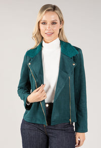 Suedette Sherpa Collar Biker Jacket