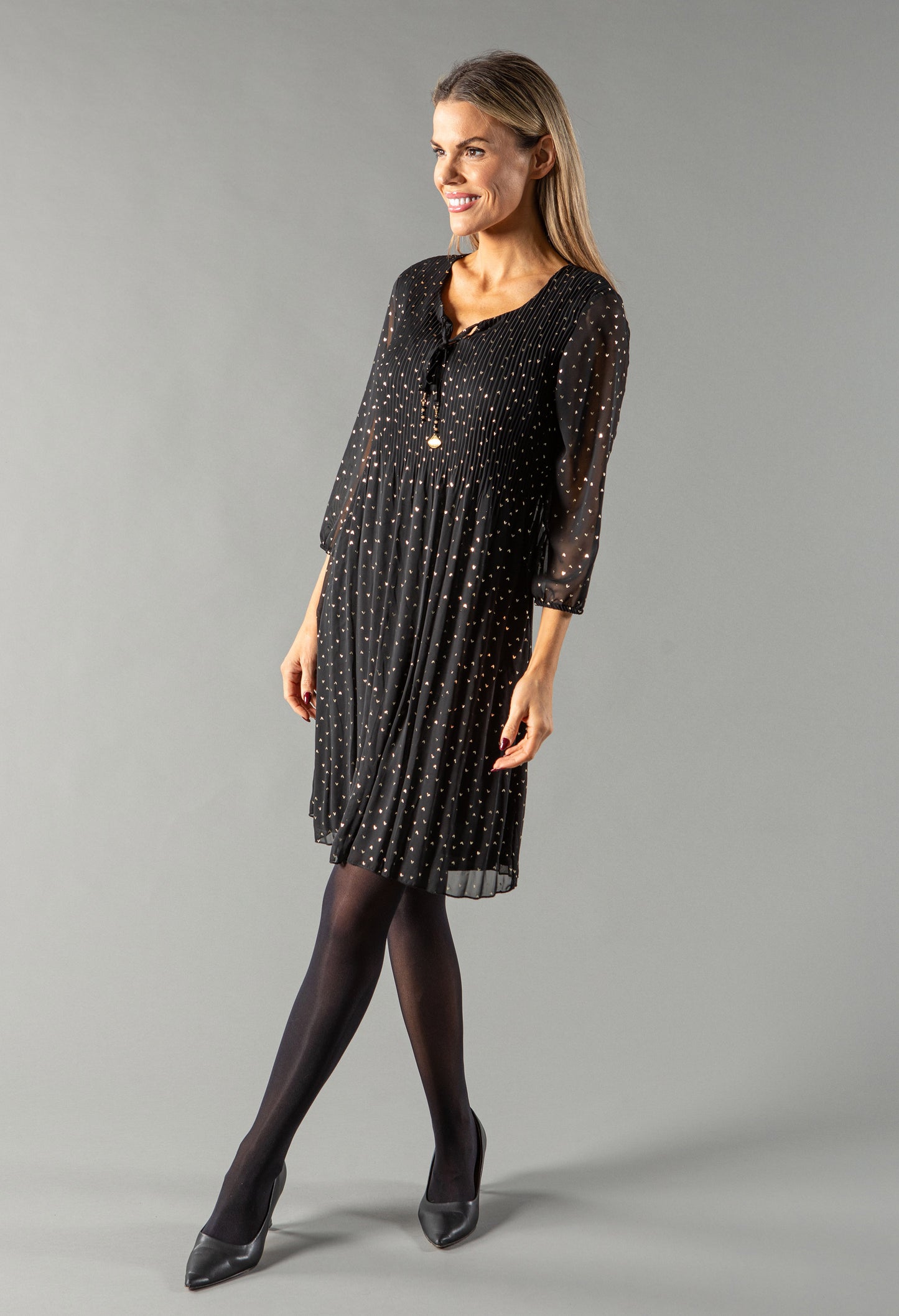 Foil Heart Plisse Dress