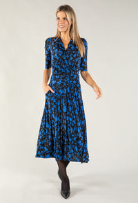 Leaf Print Wrap Bodice Midi Dress