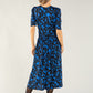 Leaf Print Wrap Bodice Midi Dress