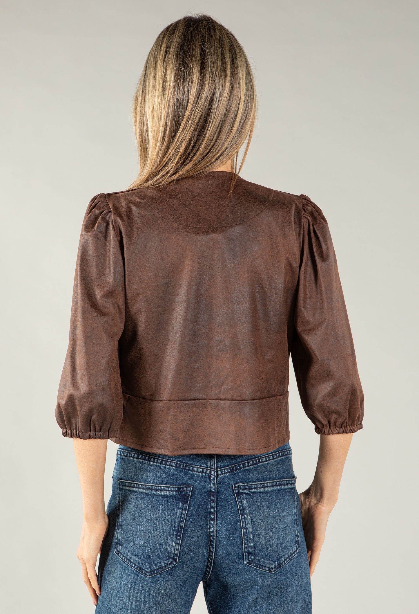 Vintage Leather Puff Sleeve Jacket