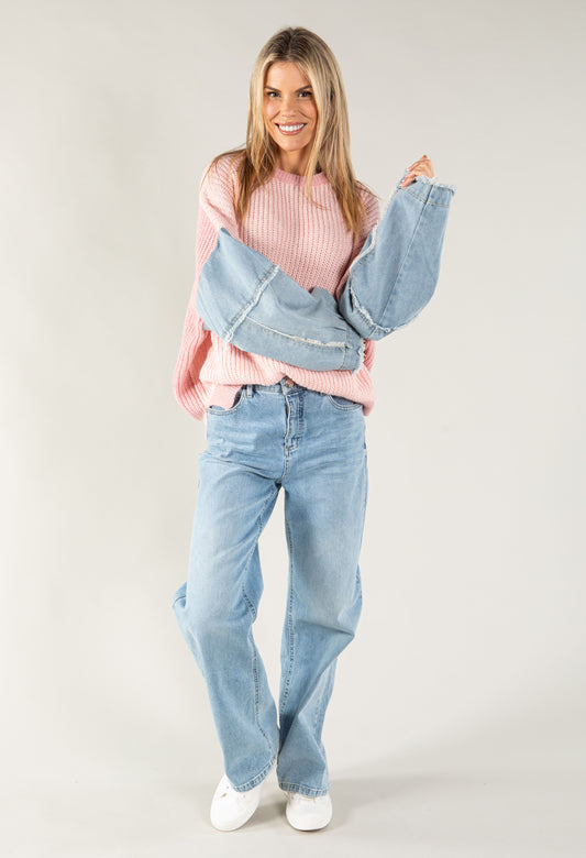 Denim Sleeve Chunky Knit