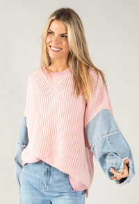 Denim Sleeve Chunky Knit