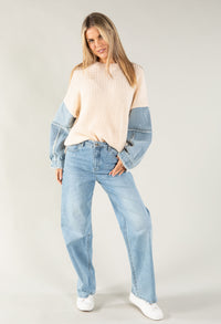 Denim Sleeve Chunky Knit