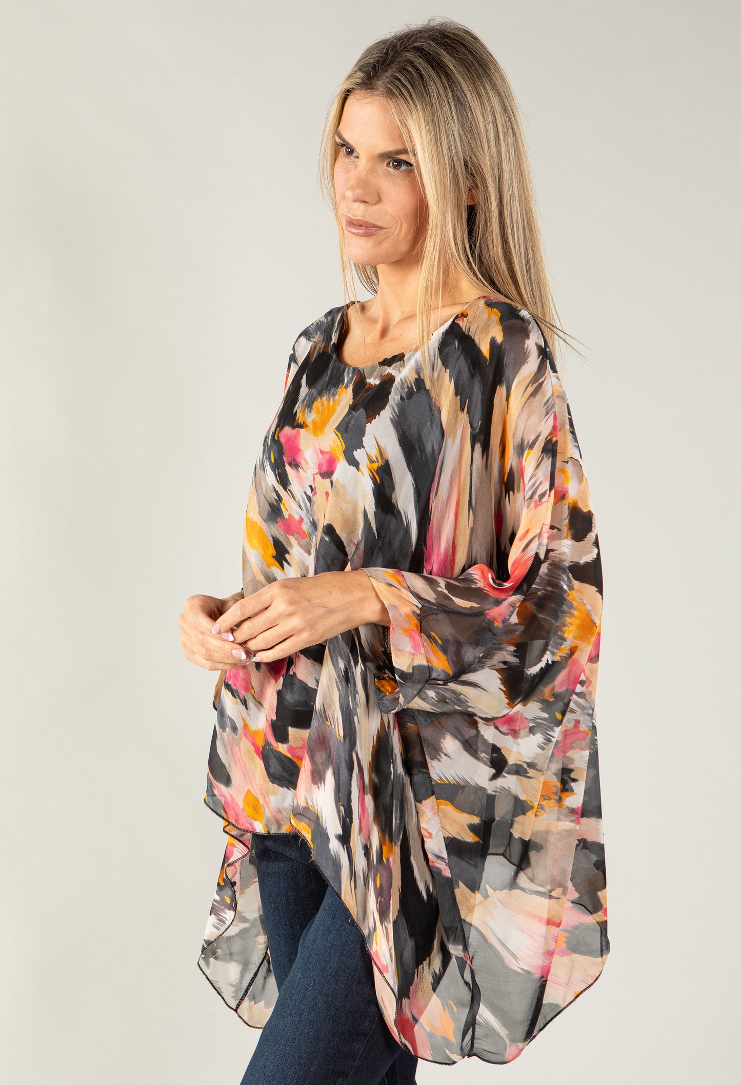 Colour Splash Waterfall Silk Top