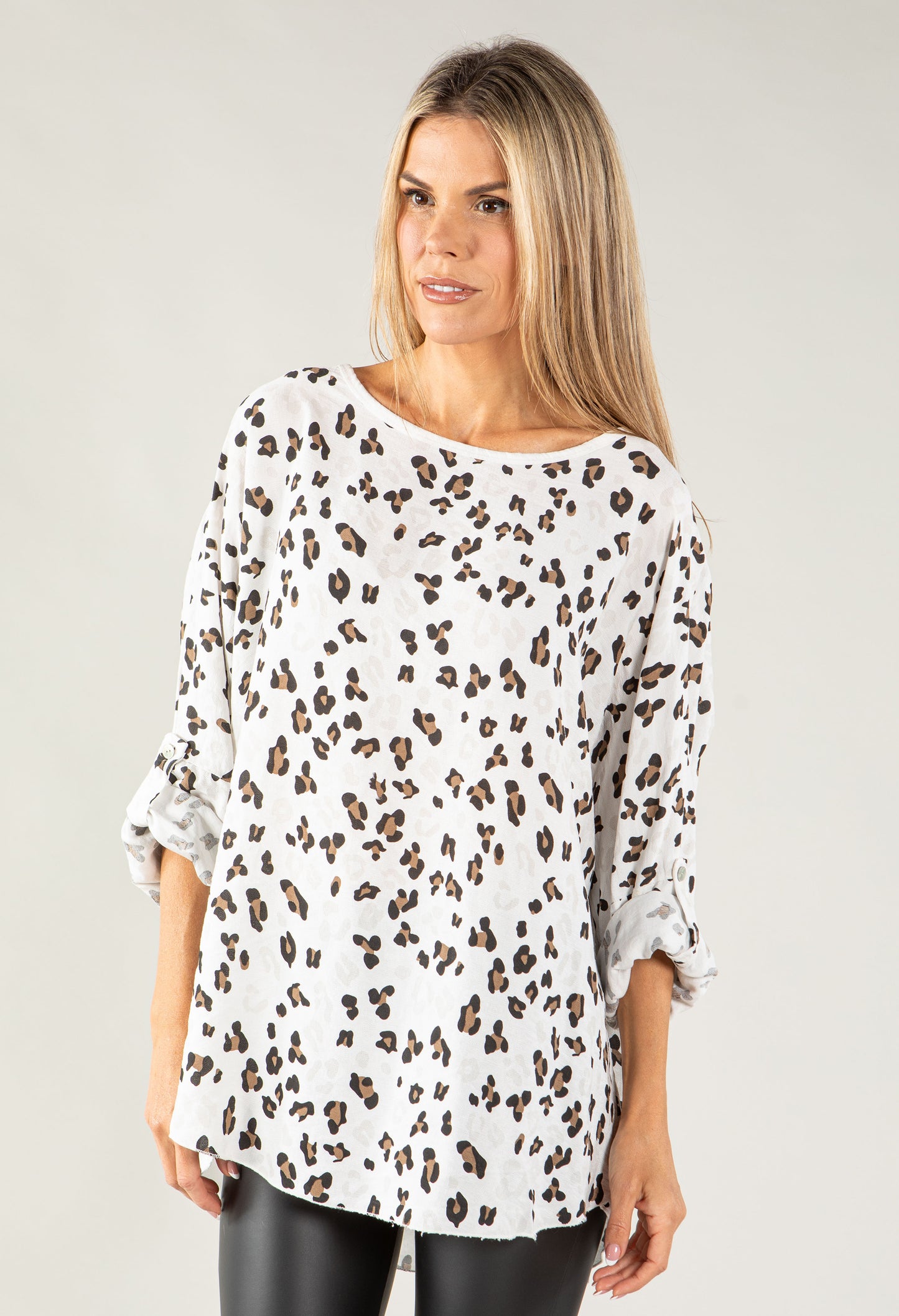 Leopard Print Crinkle Effect Top