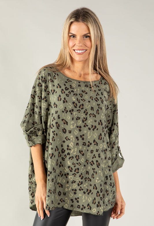 Leopard Print Crinkle Effect Top