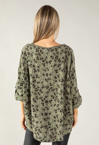 Leopard Print Crinkle Effect Top