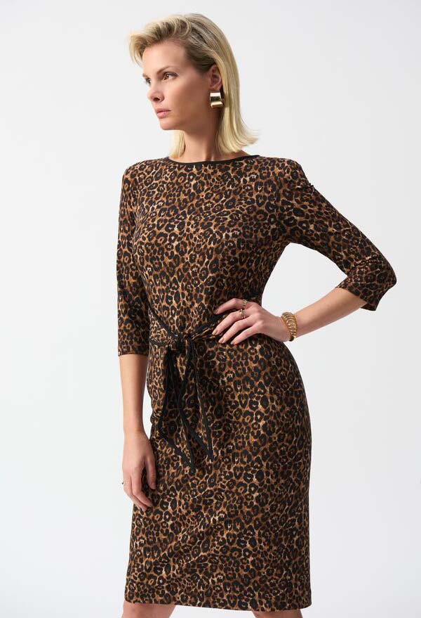 Animal Print Midi Dress With Belt