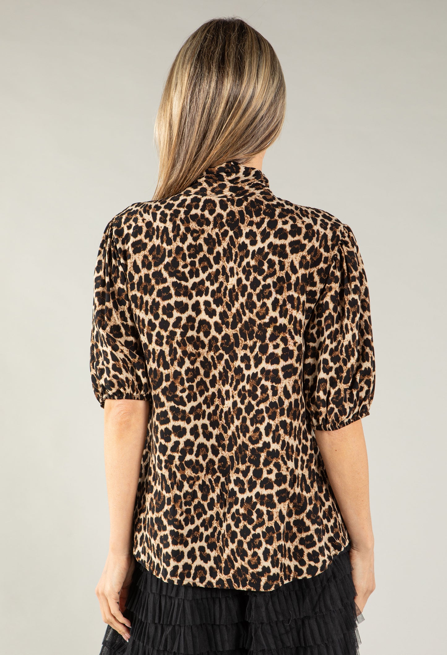 Leopard Print Tie Neck Blouse