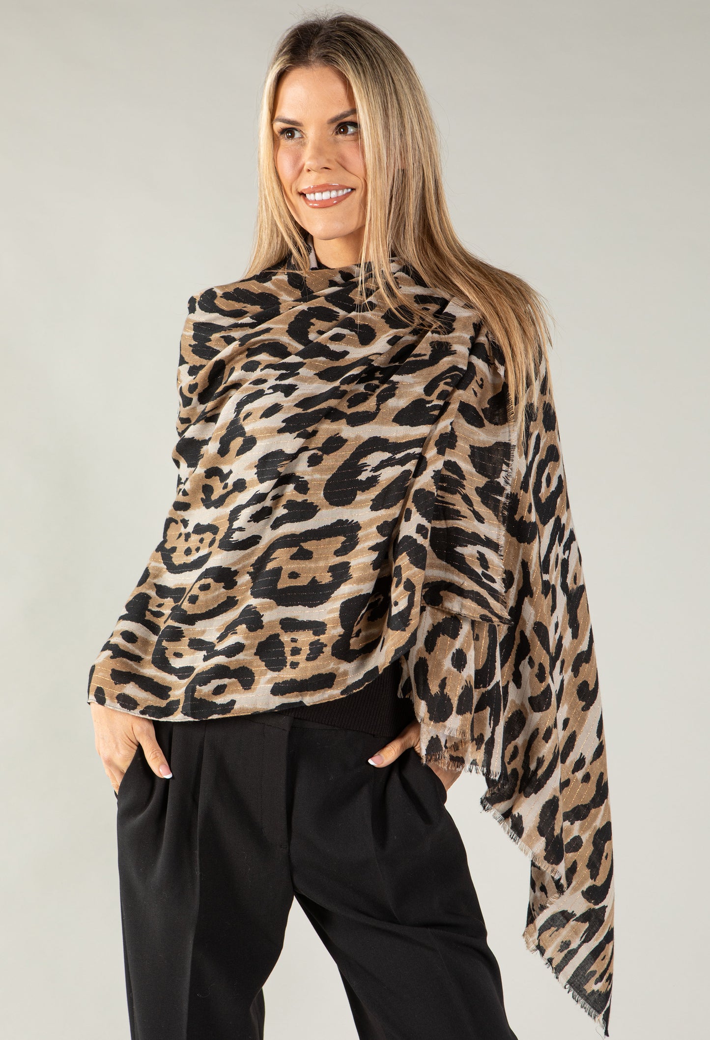 Leopard Print Scarf with Foil Detailing