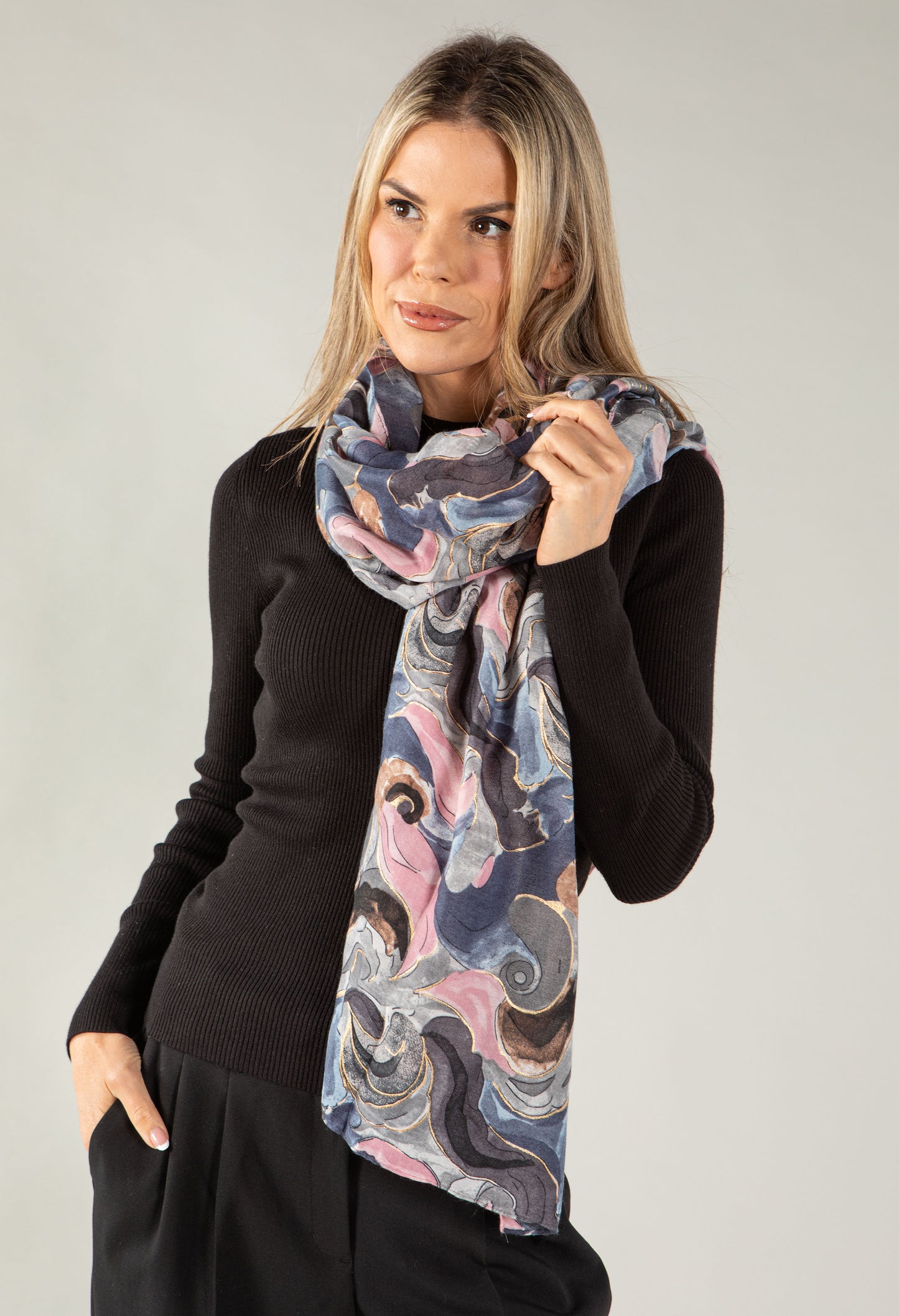 Swirl Print Foil Scarf