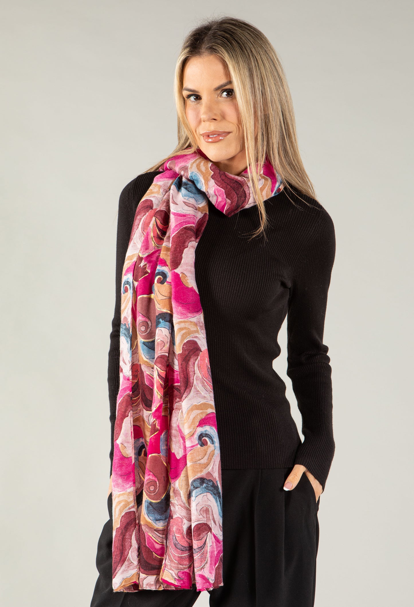 Swirl Print Foil Scarf