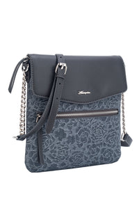 Faux Leather Floral Cross Body Bag